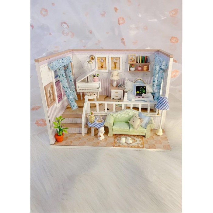 Casa de construit DIY Piano House, tip macheta, miniatura artizanala, scala 1:24, cu leduri si accesorii, Doty®️ [4]