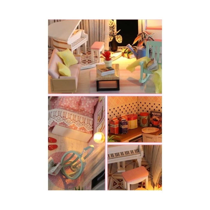 Casa de construit DIY Pinky Loft, tip macheta, miniatura artizanala, scala 1:24, cu leduri si accesorii, Doty®️ [9]