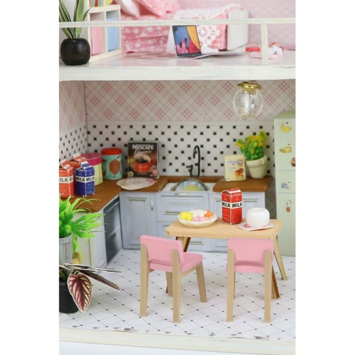 Casa de construit DIY Pinky Loft, tip macheta, miniatura artizanala, scala 1:24, cu leduri si accesorii, Doty®️ [10]