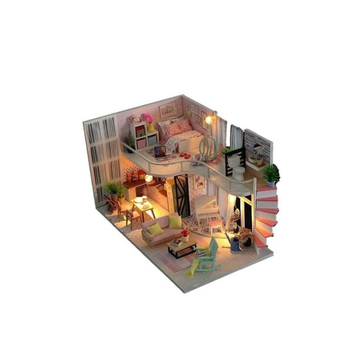 Casa de construit DIY Pinky Loft, tip macheta, miniatura artizanala, scala 1:24, cu leduri si accesorii, Doty®️ [3]