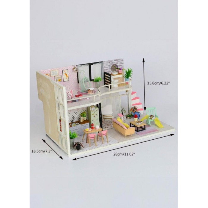 Casa de construit DIY Pinky Loft, tip macheta, miniatura artizanala, scala 1:24, cu leduri si accesorii, Doty®️ [4]