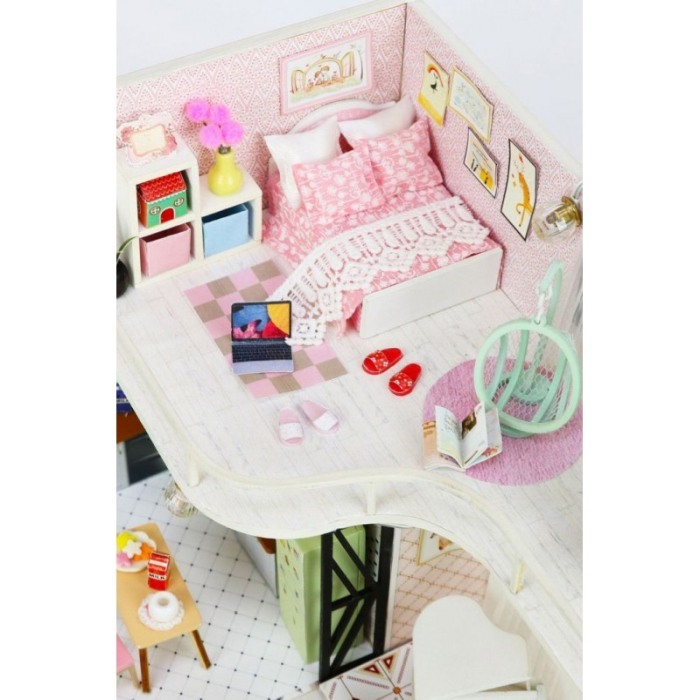 Casa de construit DIY Pinky Loft, tip macheta, miniatura artizanala, scala 1:24, cu leduri si accesorii, Doty®️ [8]