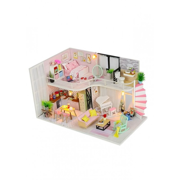 Casa de construit DIY Pinky Loft, tip macheta, miniatura artizanala, scala 1:24, cu leduri si accesorii, Doty®️ [1]