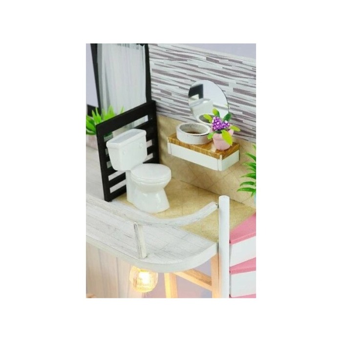 Casa de construit DIY Pinky Loft, tip macheta, miniatura artizanala, scala 1:24, cu leduri si accesorii, Doty®️ [5]