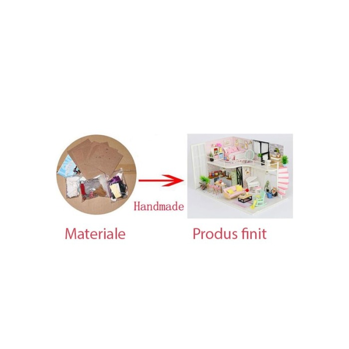 Casa de construit DIY Pinky Loft, tip macheta, miniatura artizanala, scala 1:24, cu leduri si accesorii, Doty®️ [6]