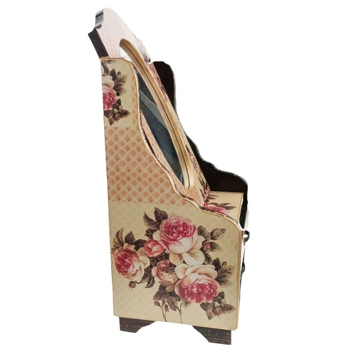 Caseta de bijuterii cu imprimeu cu trandafiri, oglinda si 2 sertare, bej, 39 cm , doty [2]