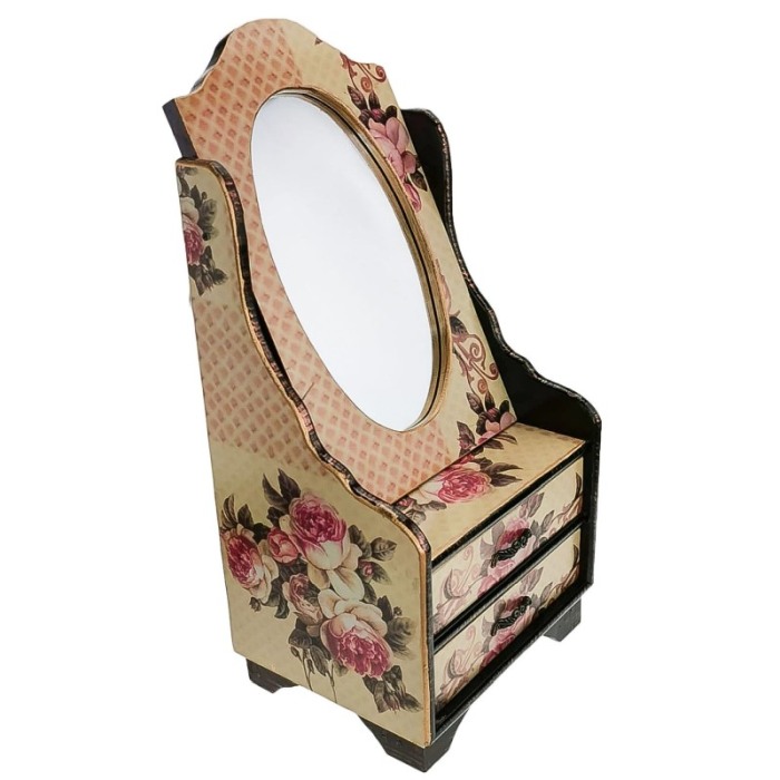 Caseta de bijuterii cu imprimeu cu trandafiri, oglinda si 2 sertare, bej, 39 cm , doty [1]