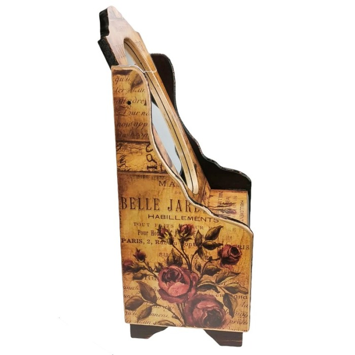 Caseta de bijuterii cu imprimeu cu trandafiri, oglinda si 2 sertare, maro, 39 cm , doty [2]
