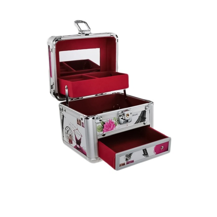 Caseta de bijuterii, cu oglinda, sertar si maner, aluminiu,14 cm,  Doty [4]