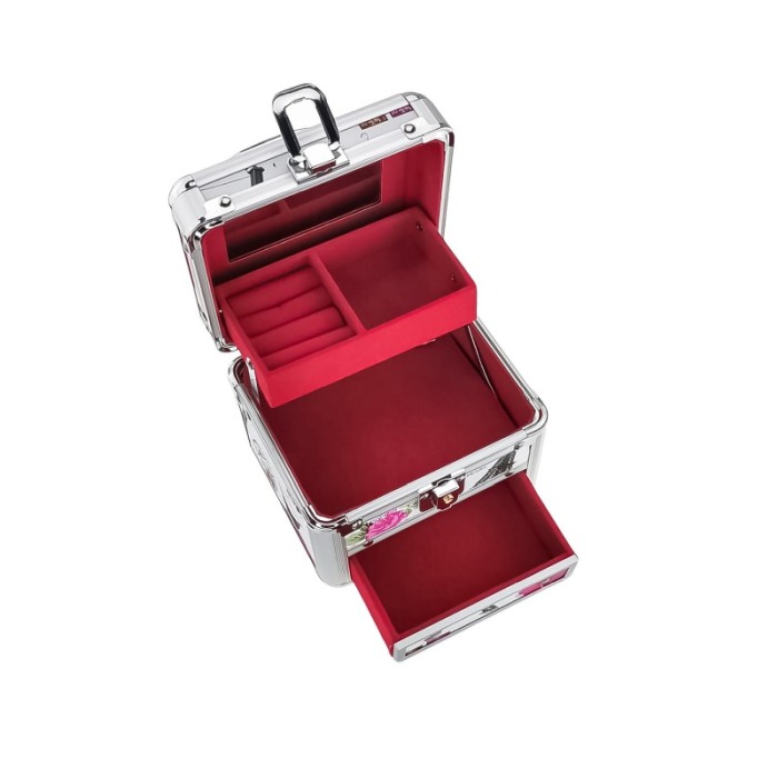 Caseta de bijuterii, cu oglinda, sertar si maner, aluminiu,14 cm,  Doty [2]