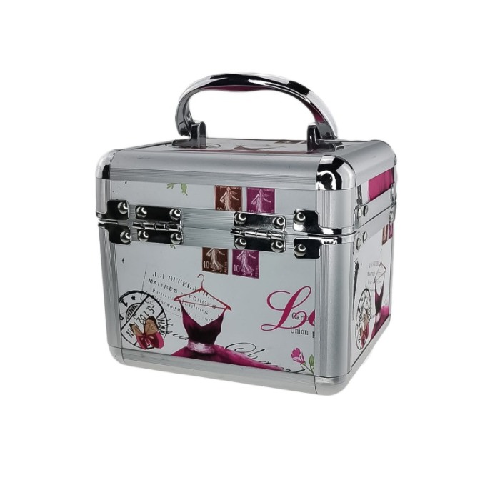 Caseta de bijuterii, cu oglinda, sertar si maner, aluminiu,14 cm,  Doty [3]