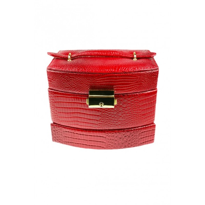 Caseta  de bijuterii, cu oglinda, sertar si multiple compartimente Piele ecologica stil Croco Culoare rosu [4]