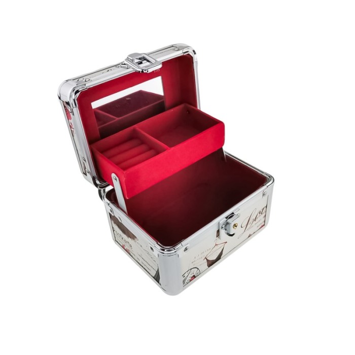 Caseta de bijuterii, cu oglinda si maner, aluminiu,13x18 cm, Doty [3]