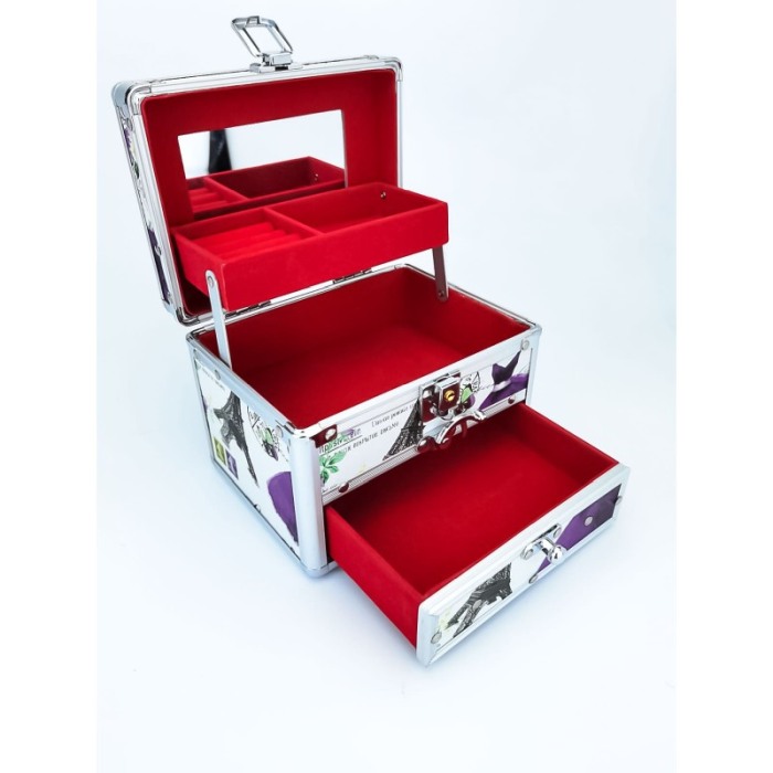 Caseta de bijuterii cu sertar, oglinda si maner, imprimeu paris ,aluminiu, 17cm , Doty [4]