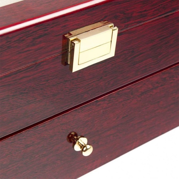 Caseta Lux de Depozitare Ceasuri 20 Spatii  ,Lemn Culoare Cires , inchidere cu clema [2]