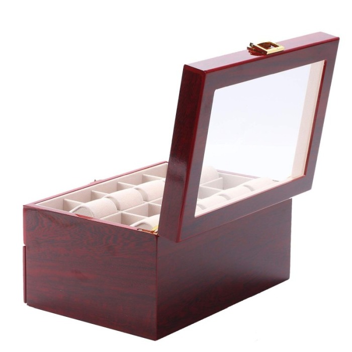 Caseta Lux de Depozitare Ceasuri 20 Spatii  ,Lemn Culoare Cires , inchidere cu clema [3]