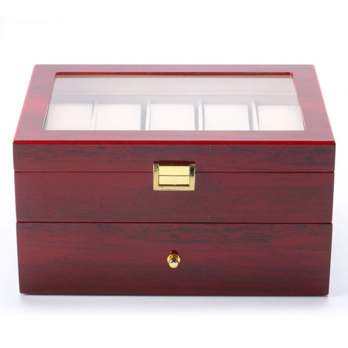 Caseta Lux de Depozitare Ceasuri 20 Spatii  ,Lemn Culoare Cires , inchidere cu clema [4]