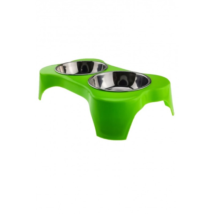 Castron dublu cu boluri detasabile pentru caini in forma de os, verde, Doty [1]