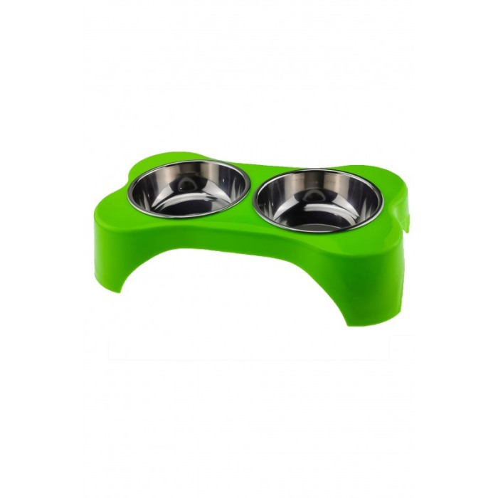 Castron dublu cu boluri detasabile pentru caini in forma de os, verde, Doty [2]