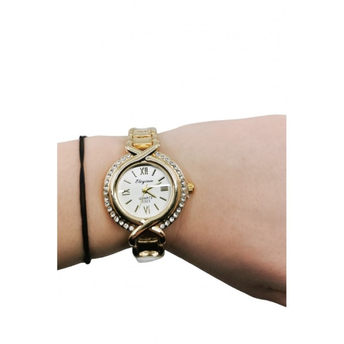 Ceas dama LuxuryBraid mecanism Quartz, bratara metalica aurie, pietre, 19 cm, design elegant, comfortabil si versatil [5]