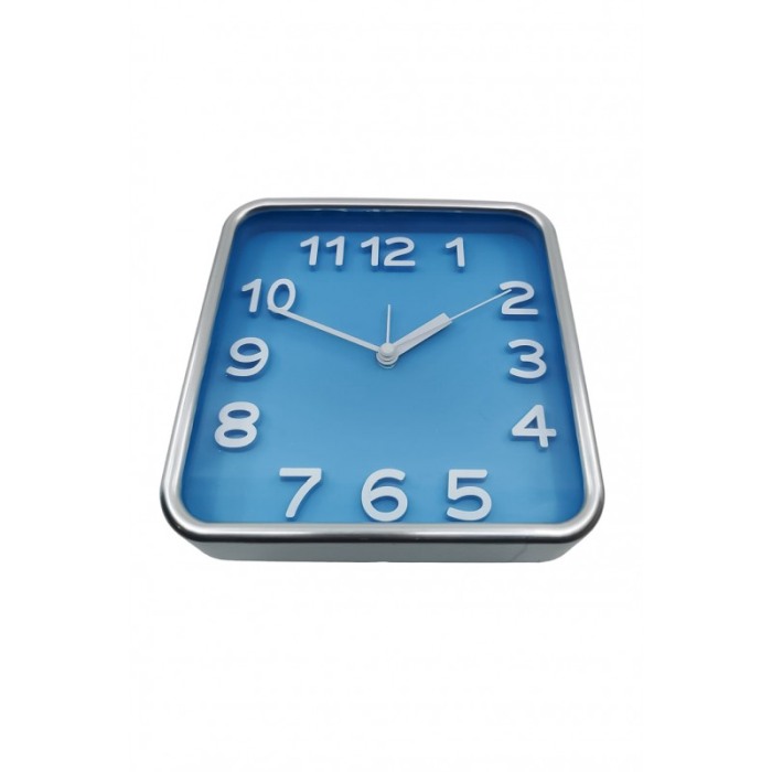 Ceas de masa AtClock Doty®, forma patrata, design minimalist, rama arginie, functioneaza cu baterie, 15 cm, albastru [3]