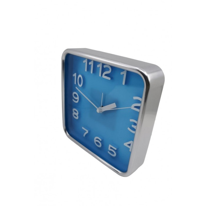 Ceas de masa AtClock Doty®, forma patrata, design minimalist, rama arginie, functioneaza cu baterie, 15 cm, albastru [2]