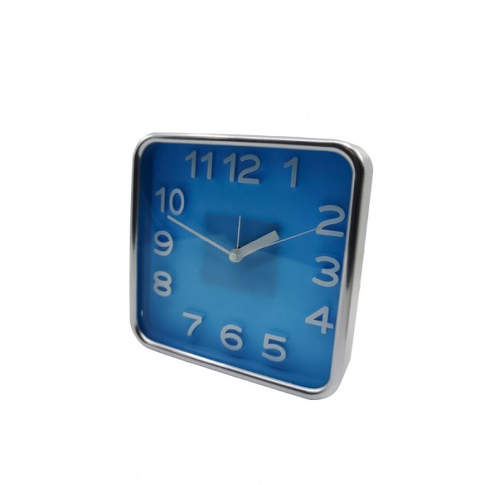 Ceas de masa AtClock Doty®, forma patrata, design minimalist, rama arginie, functioneaza cu baterie, 15 cm, albastru [5]