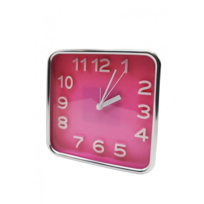 Ceas de masa AtClock Doty®, forma patrata, design minimalist, rama arginie, functioneaza cu baterie, 15 cm, roz [3]