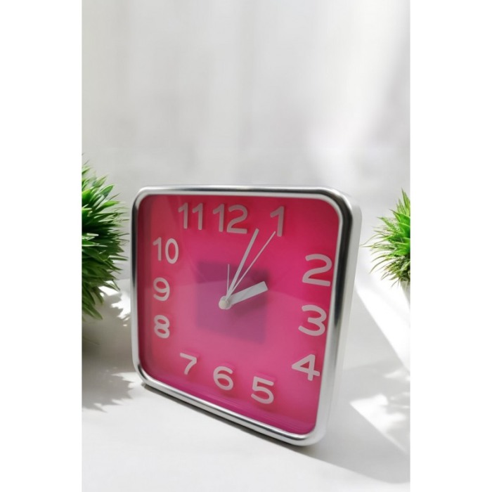 Ceas de masa AtClock Doty®, forma patrata, design minimalist, rama arginie, functioneaza cu baterie, 15 cm, roz [5]