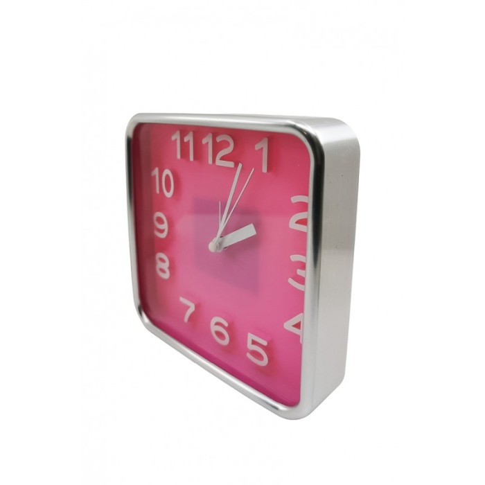 Ceas de masa AtClock Doty®, forma patrata, design minimalist, rama arginie, functioneaza cu baterie, 15 cm, roz [6]