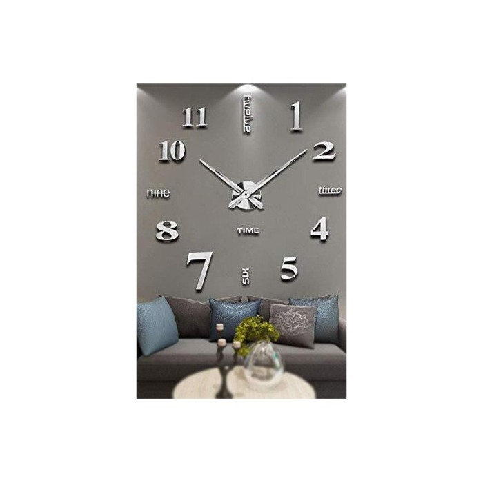 Ceas de perete 3DWatch, se lipeste de perete, design creativ, 130 cm, cifre iesite in relief, argintiu [3]
