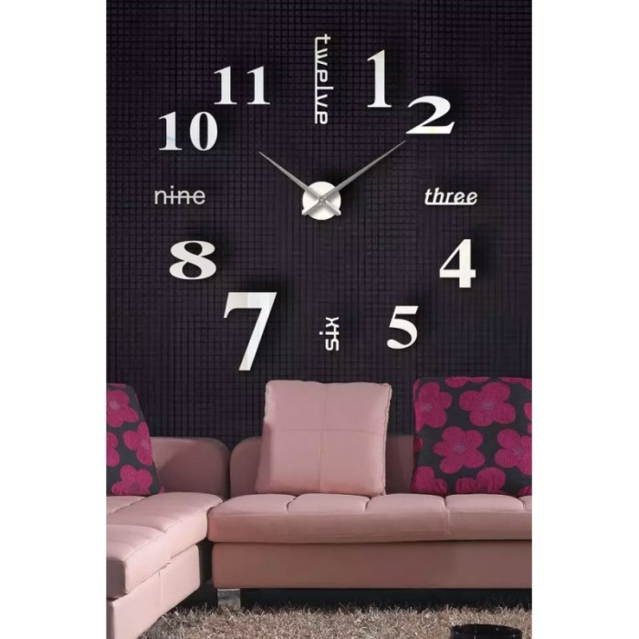 Ceas de perete 3DWatch, se lipeste de perete, design creativ, 130 cm, cifre iesite in relief, argintiu [2]