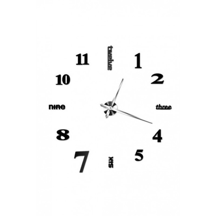 Ceas de perete 3DWatch, se lipeste de perete, design creativ, 130 cm, cifre iesite in relief, negru/argintiu [1]