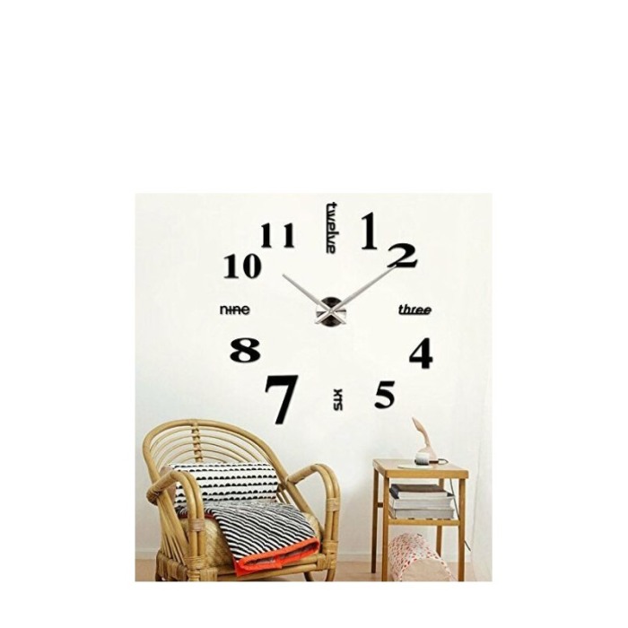 Ceas de perete 3DWatch, se lipeste de perete, design creativ, 130 cm, cifre iesite in relief, negru/argintiu [4]