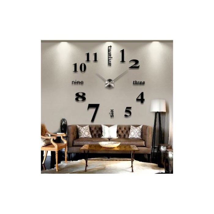 Ceas de perete 3DWatch, se lipeste de perete, design creativ, 130 cm, cifre iesite in relief, negru/argintiu [2]
