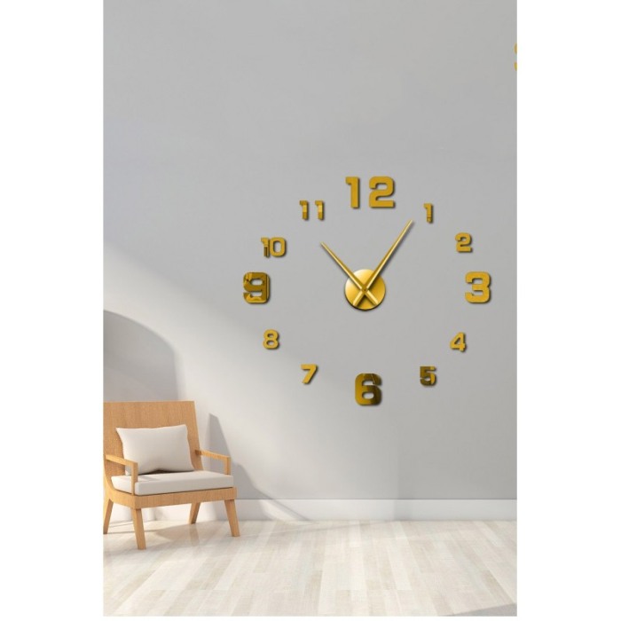 Ceas de perete Golden Clock, se lipeste, design creativ, 100 cm, cifre iesite in relief, auriu [3]