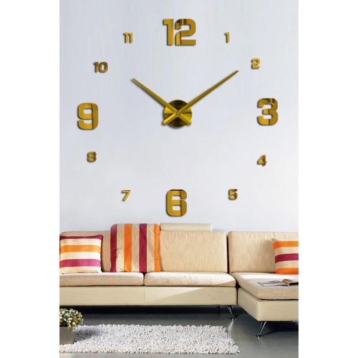 Ceas de perete Golden Clock, se lipeste, design creativ, 100 cm, cifre iesite in relief, auriu [2]