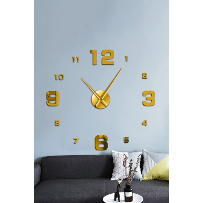Ceas de perete Golden Clock, se lipeste, design creativ, 100 cm, cifre iesite in relief, auriu [4]