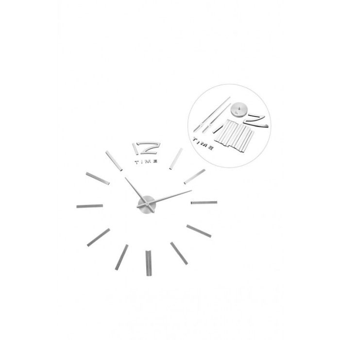 Ceas de perete Silver3DWatch, se lipeste de perete, design creativ, 100 cm, cifre iesite in relief, argintiu [7]