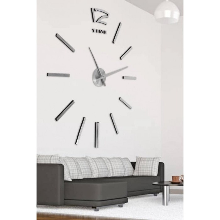 Ceas de perete Silver3DWatch, se lipeste de perete, design creativ, 100 cm, cifre iesite in relief, argintiu [2]
