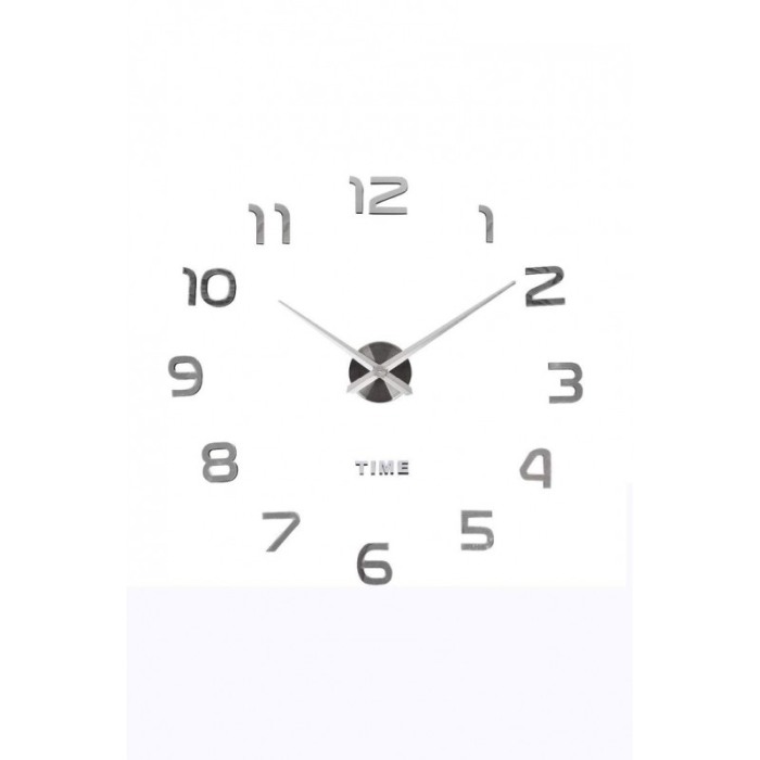 Ceas de perete Silver3DWatch, se lipeste, design creativ, 100 cm, 33 cm limba, cifre iesite in relief, argintiu [1]