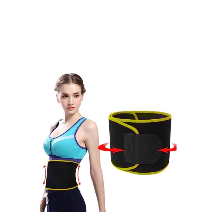 Centura de slabit FittnessBelt, marime universala, subtiaza, tonifica, unisex, prindere cu scai, 90x19 cm, negru/galben, Doty®️ [2]