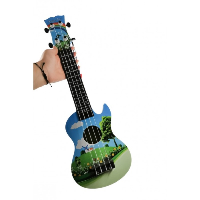 Chitara clasica de jucarie pentru copii Lalala Guitar Doty®, interactiva, pana inclusa, 4 corzi, albastra [2]