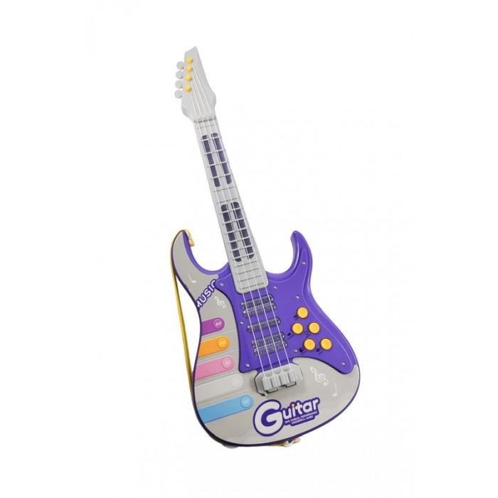 Chitara de jucarie electrica pentru copii Rockstar Guitar Doty®, interactiva, 4 corzi, curea , mov [4]
