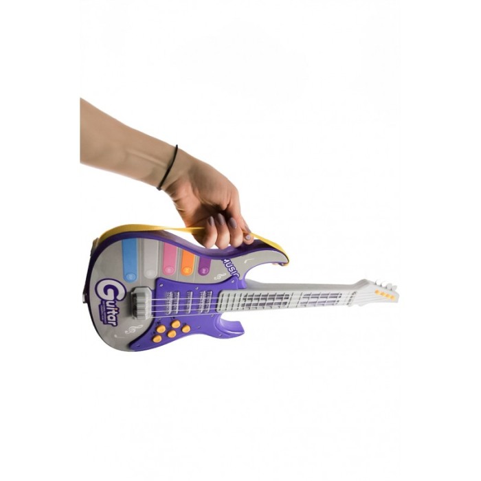 Chitara de jucarie electrica pentru copii Rockstar Guitar Doty®, interactiva, 4 corzi, curea , mov [6]