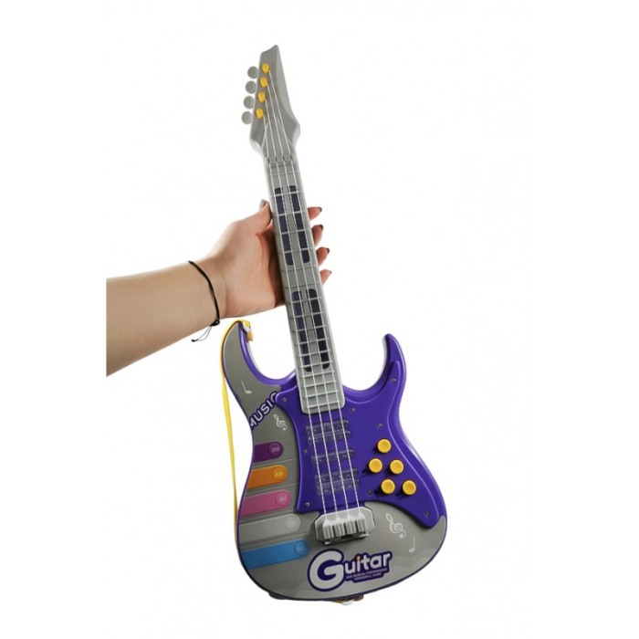 Chitara de jucarie electrica pentru copii Rockstar Guitar Doty®, interactiva, 4 corzi, curea , mov [2]