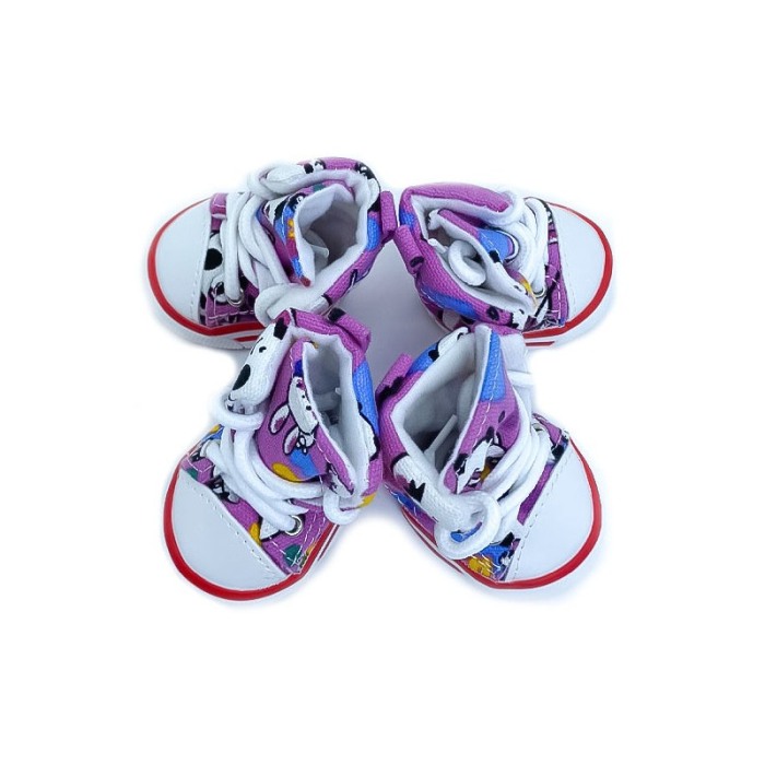 Cizmulite cu siret pentru catei de talie mica,model Cartoon, masura L, roz/alb, 7 X 5 cm [4]