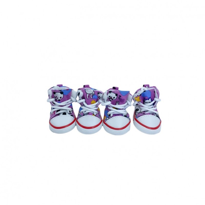 Cizmulite cu siret pentru catei de talie mica,model Cartoon, masura L, roz/alb, 7 X 5 cm [1]