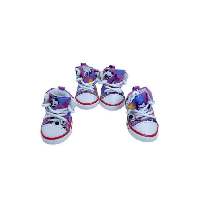 Cizmulite cu siret pentru catei de talie mica,model Cartoon, masura L, roz/alb, 7 X 5 cm [5]