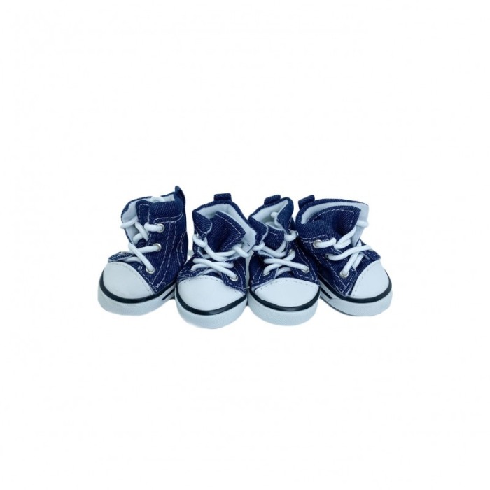 Cizmulite cu siret pentru catei de talie mica,model Jeans, masura L, bleu/alb, 7 X 5 cm [3]